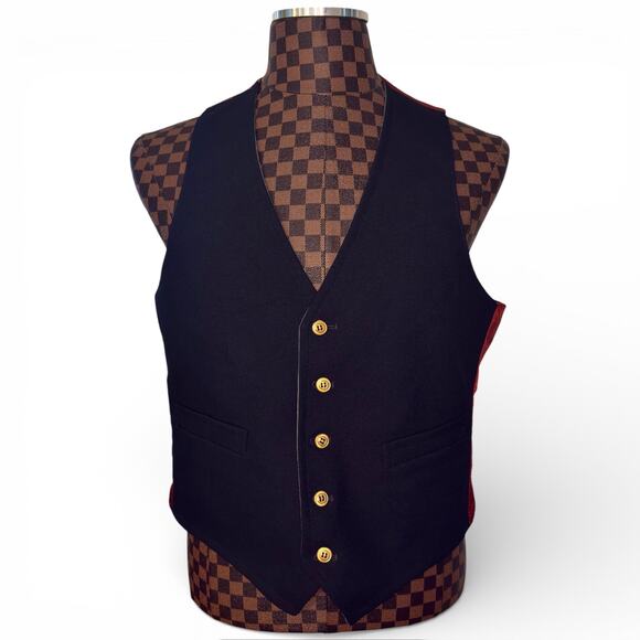 Reversible Mens Navy Blue/Grey/Burnt Orange Vest Gold Buttons Size Medium Preppy - Picture 2 of 15